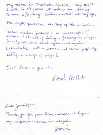 Letter from Marvin Ehrlich