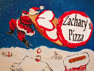 Santa & Pizza on roof, Cindy Chan